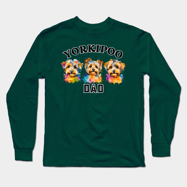 Yorkipoo Dad Watercolor Long Sleeve T-Shirt by Doodle and Things